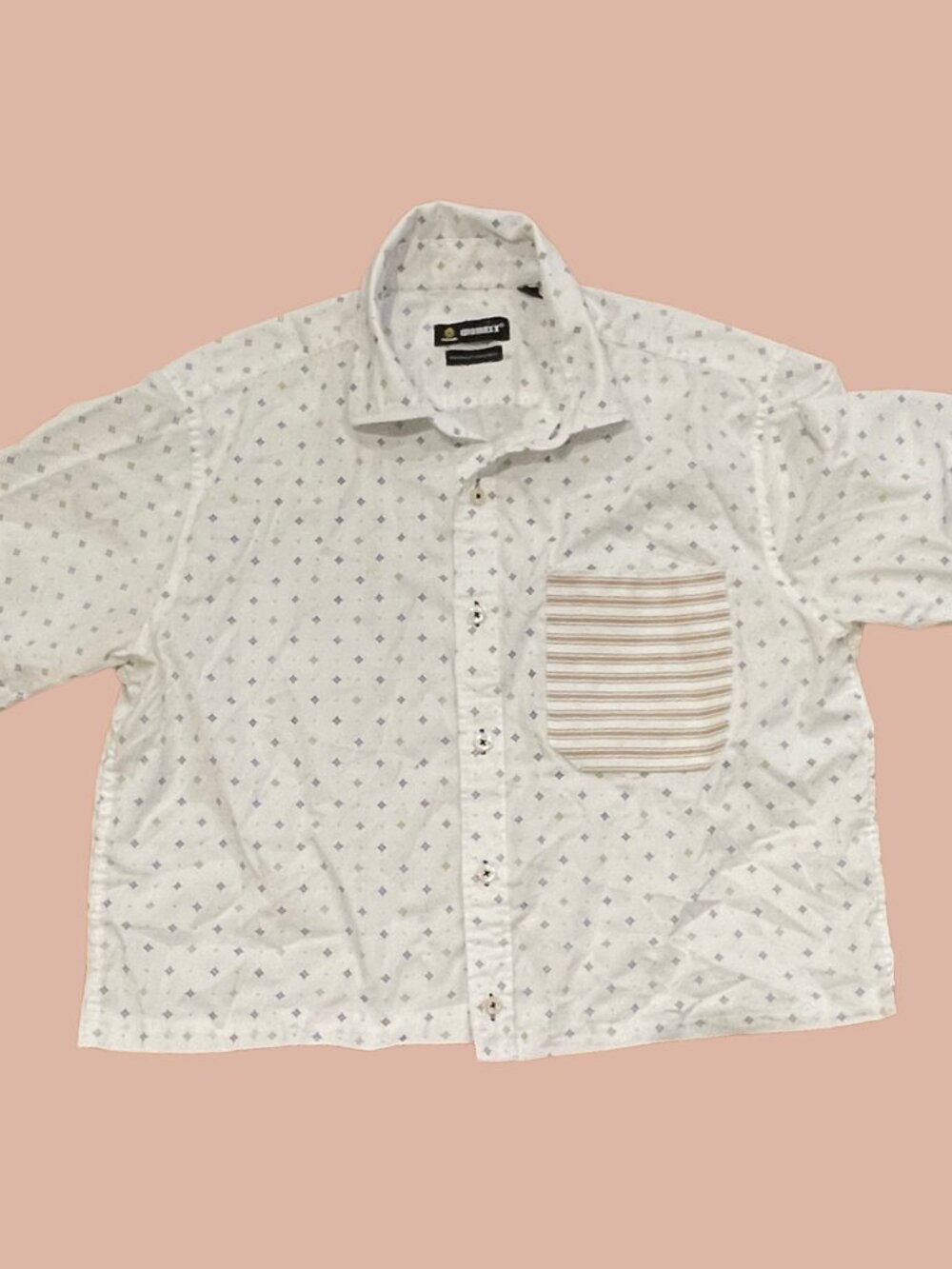 Handmade Boho Upcycled Reworked Button Down White Patterned Striped - Picture 3 of 6